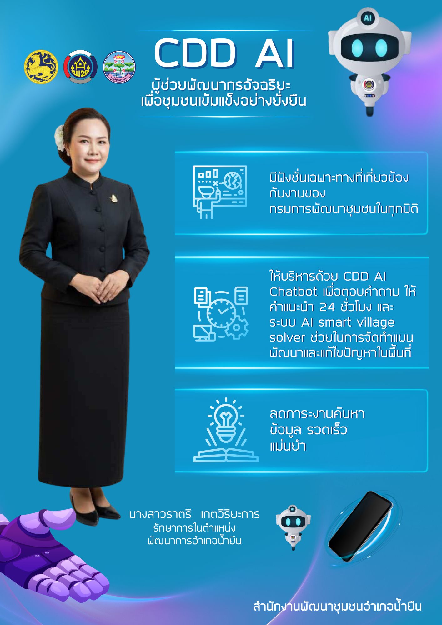 สพอ.น้ำยืน ขับเคลื่อนงานพัฒนาชุมชนสู่ยุคดิจิทัล ด้วย "CDD AI" ยกระดับศักยภาพของชุมชนไทยให้เข้มแข็งและยั่งยืนอย่างแท้จริง